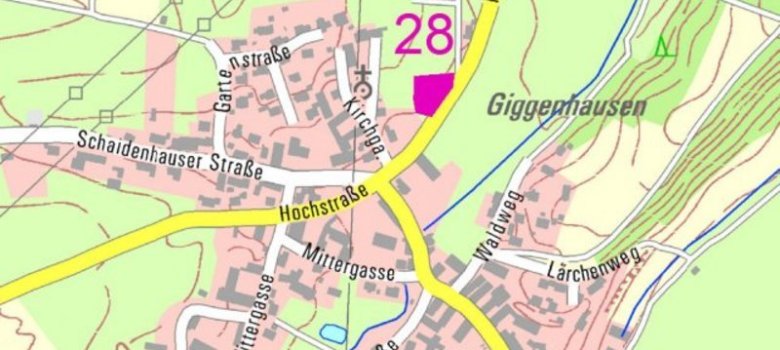 Straßenkarte mit den Standorten der Spielplätze in Giggenhausen