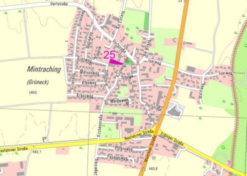 Straßenkarte mit den Standorten der Spielplätze in Mintraching